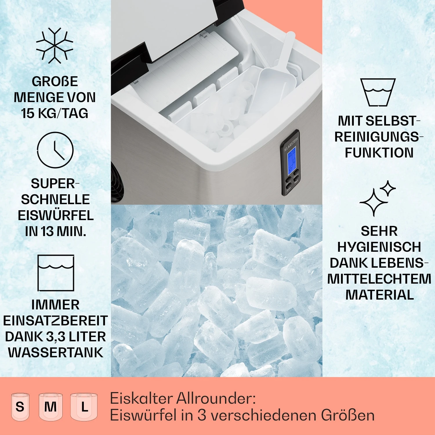 Mr. Black-Frost Eismaschine 150W Edelstahl Schwarz 15kg 2 Mr. Black-Frost Eismaschine 150W Edelstahl Schwarz 15kg – Bild 2