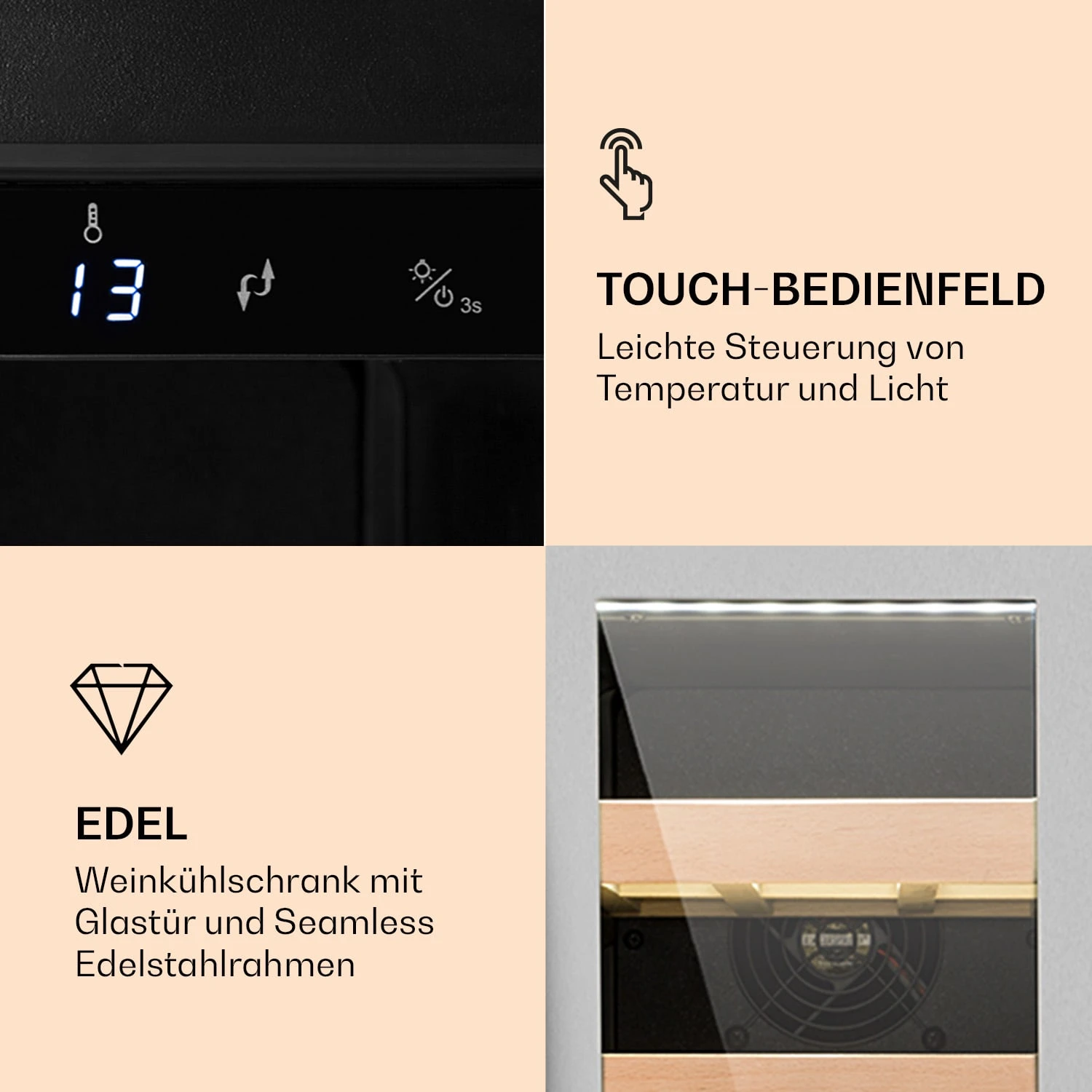 Vinovilla Smart Weinkühlschrank 50l / 20 Flaschen Glastür Edelstahl 3 Vinovilla Smart Weinkühlschrank 50l / 20 Flaschen Glastür Edelstahl – Bild 3