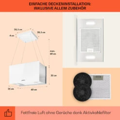 Kronleuchter L Inselabzugshaube 60cm Abluft: 590m³/h LED Touch Glas Weiß -Küchengeräte 10033107 de 0005 usp