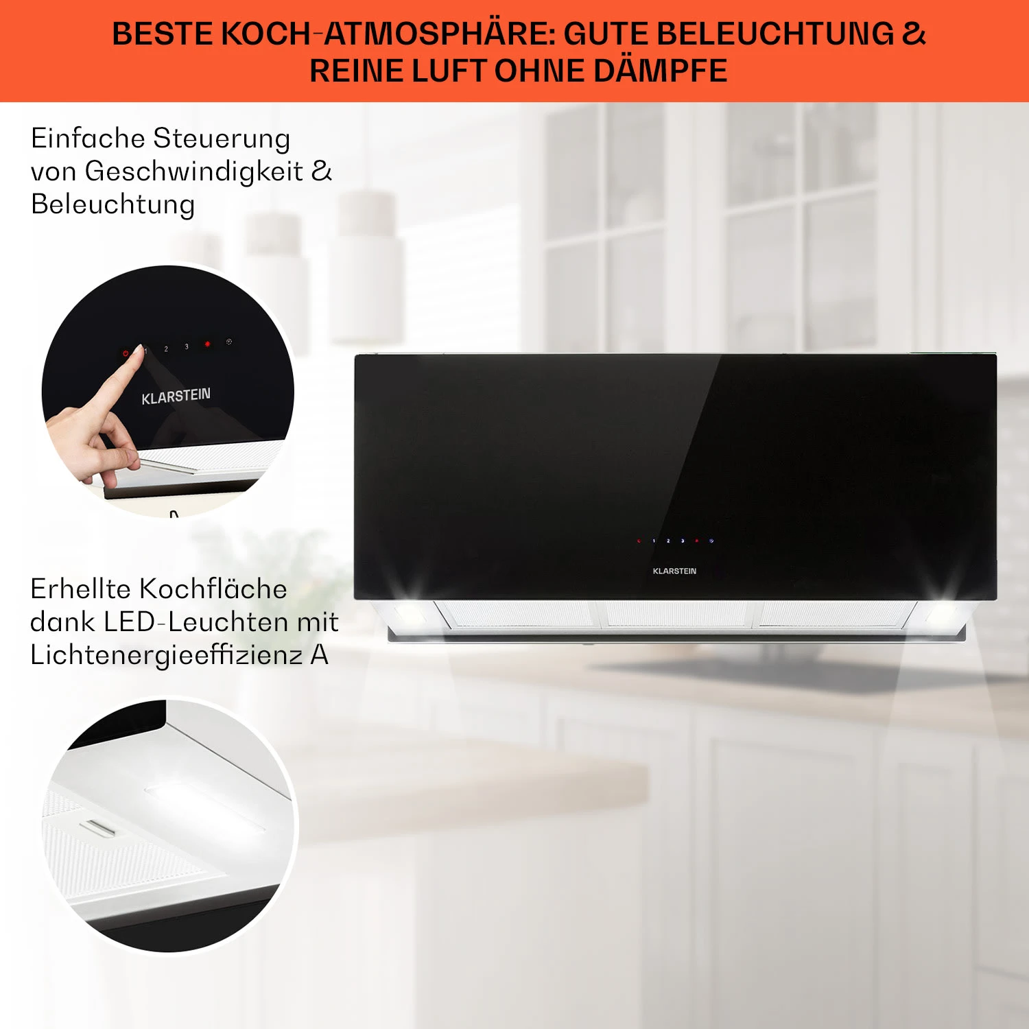 Kronleuchter XL Inselabzugshaube 90cm Umluft 590m³/h LED Touch Schwarz 4 Kronleuchter XL Inselabzugshaube 90cm Umluft 590m³/h LED Touch Schwarz – Bild 4