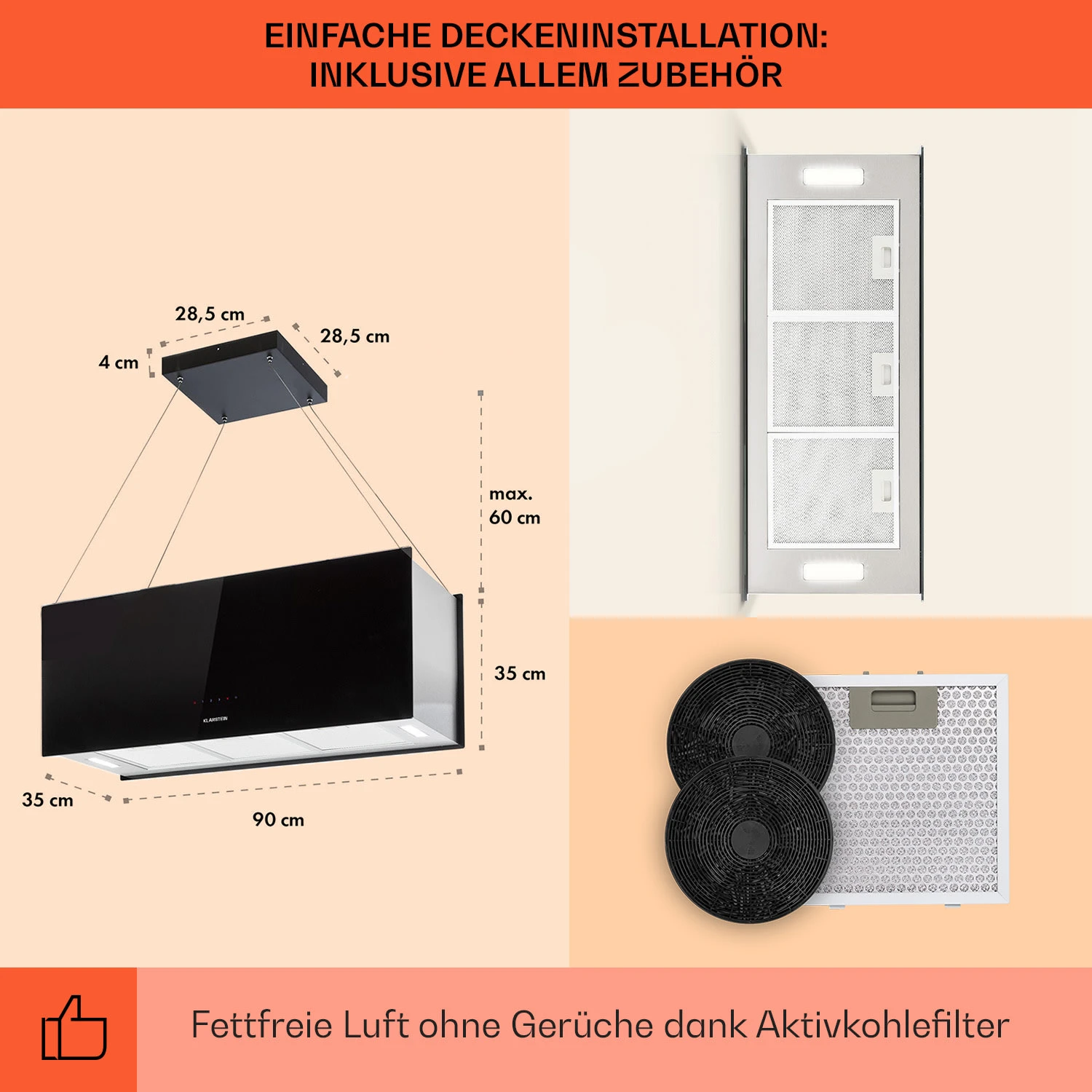 Kronleuchter XL Inselabzugshaube 90cm Umluft 590m³/h LED Touch Schwarz 5 Kronleuchter XL Inselabzugshaube 90cm Umluft 590m³/h LED Touch Schwarz – Bild 5
