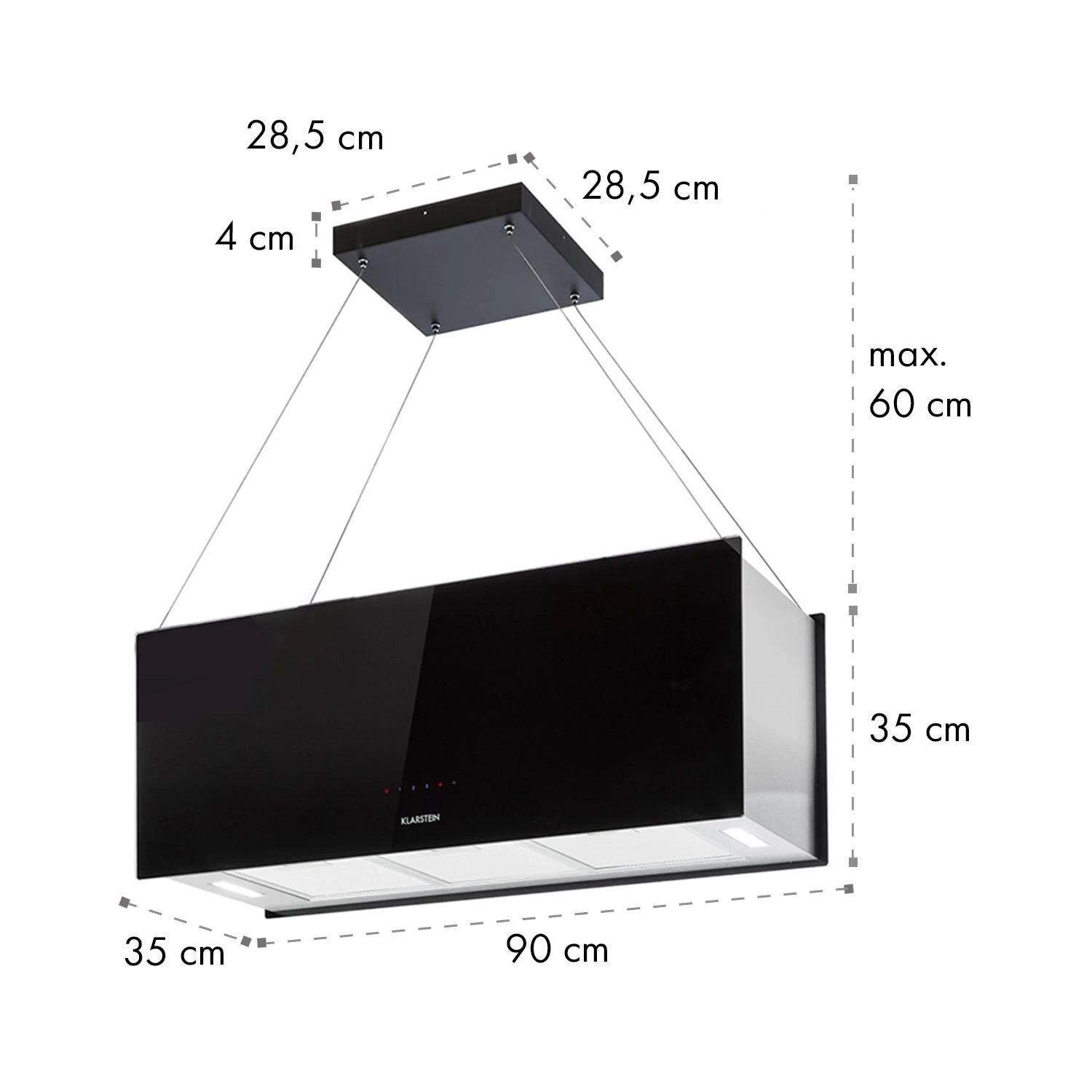 Kronleuchter XL Inselabzugshaube 90cm Umluft 590m³/h LED Touch Schwarz 8 Kronleuchter XL Inselabzugshaube 90cm Umluft 590m³/h LED Touch Schwarz – Bild 8
