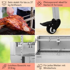 Sauenland Pro Spanferkelgrill Drehspieß 13W 4 Rollen Edelstahl -Küchengeräte 10033566 de 0005 usp