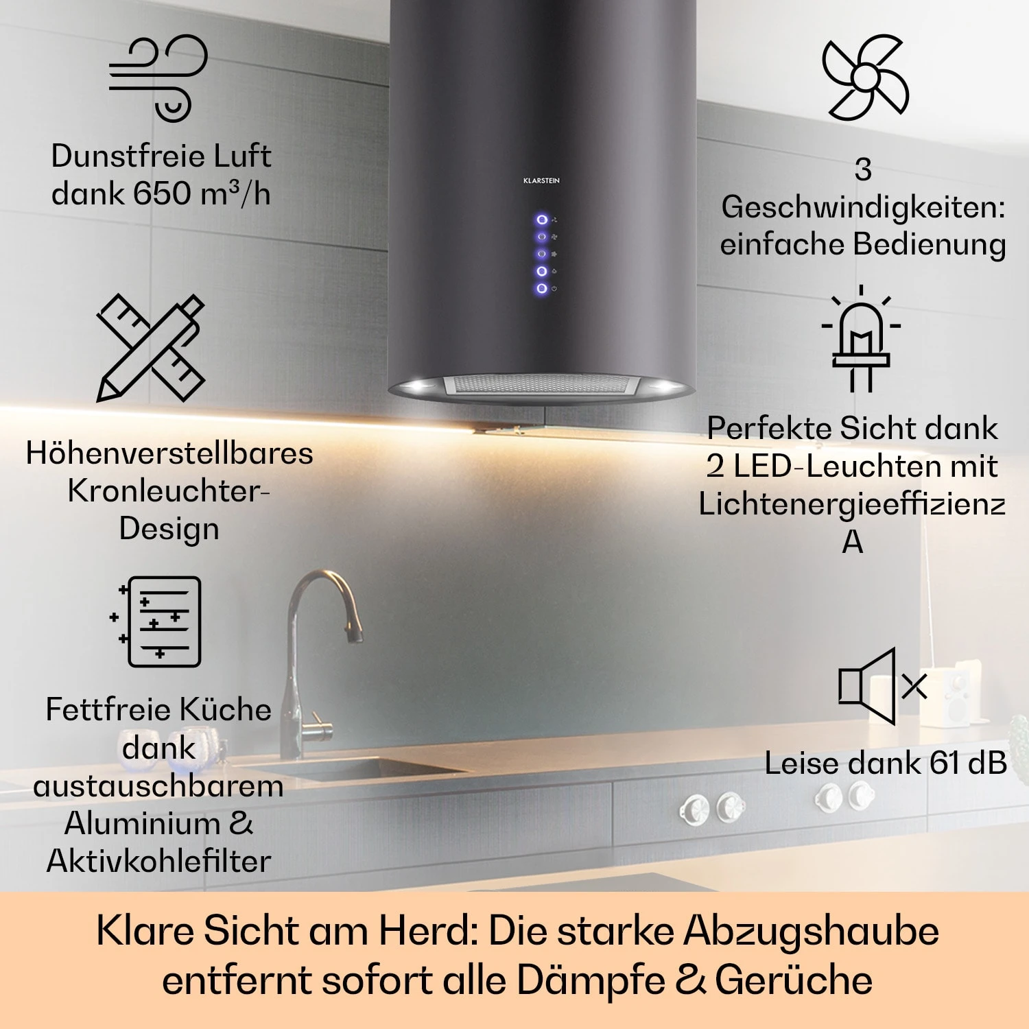 Beretta Inselabzugshaube Ø35cm 650m³/h LED Inkl. Aktivkohlefilter 2 Beretta Inselabzugshaube Ø35cm 650m³/h LED Inkl. Aktivkohlefilter – Bild 2