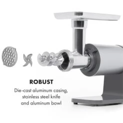 Mett Max Elektrischer Fleischwolf 600W Kupfermotor Aluminium -Küchengeräte 10034244 yy 0005 logo Klarstein Mett Max elektrischer Fleischwolf grau