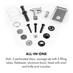 Mett Max Elektrischer Fleischwolf 600W Kupfermotor Aluminium -Küchengeräte 10034244 yy 0006 logo Klarstein Mett Max elektrischer Fleischwolf grau