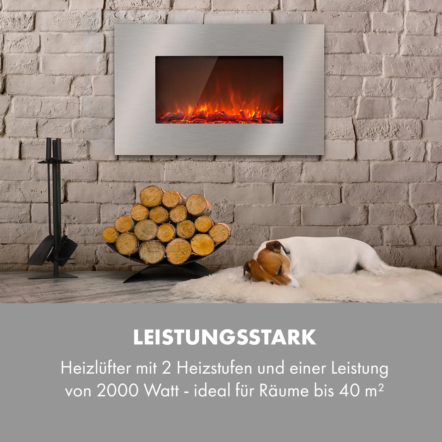 Lausanne Luxe Elektrischer Kamin 2000W 2 Heizstufen 90 Cm Edelstahl 6 Lausanne Luxe Elektrischer Kamin 2000W 2 Heizstufen 90 Cm Edelstahl – Bild 6