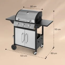 Tomahawk Gasgrill 3 X 3,6 KW Brenner 60 X 43,5 Cm Grill Edelstahl -Küchengeräte 10034711 yy 0007 dimensions