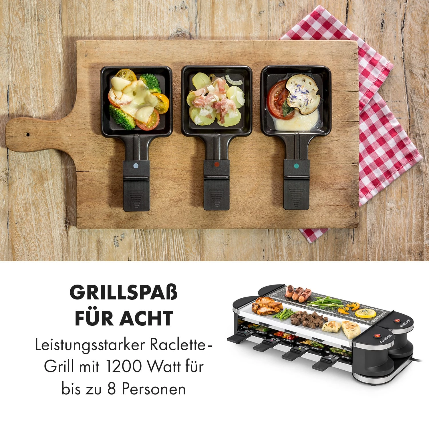 Tenderloin 50/50 Raclette-Grill 1200W 8 Personen Natursteinplatte Metallgrillplatte 2 Tenderloin 50/50 Raclette-Grill 1200W 8 Personen Natursteinplatte Metallgrillplatte – Bild 2