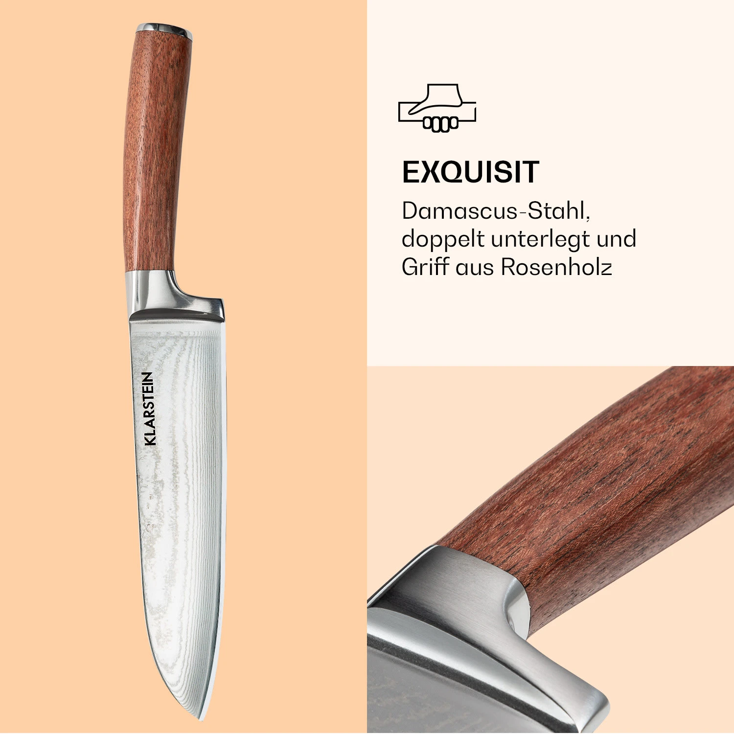 Kishiko Messerset Damaszener-Stahl 3-teilig Extra Scharf Rosenholz 5 Kishiko Messerset Damaszener-Stahl 3-teilig Extra Scharf Rosenholz – Bild 5