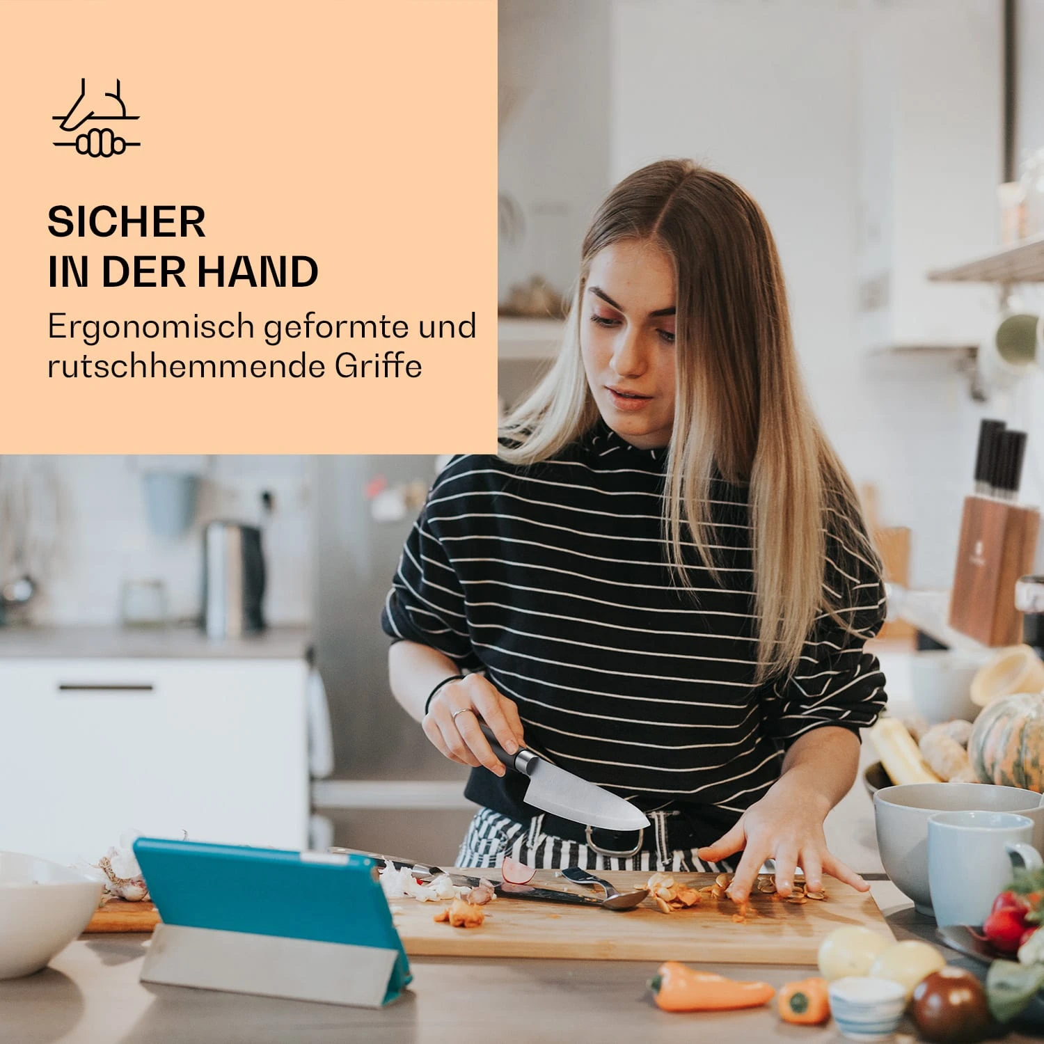 Kitano 8tlg. Messer-Set Mit Block 7 Messer Stahl Edler Holzblock 2 Kitano 8tlg. Messer-Set Mit Block 7 Messer Stahl Edler Holzblock – Bild 2