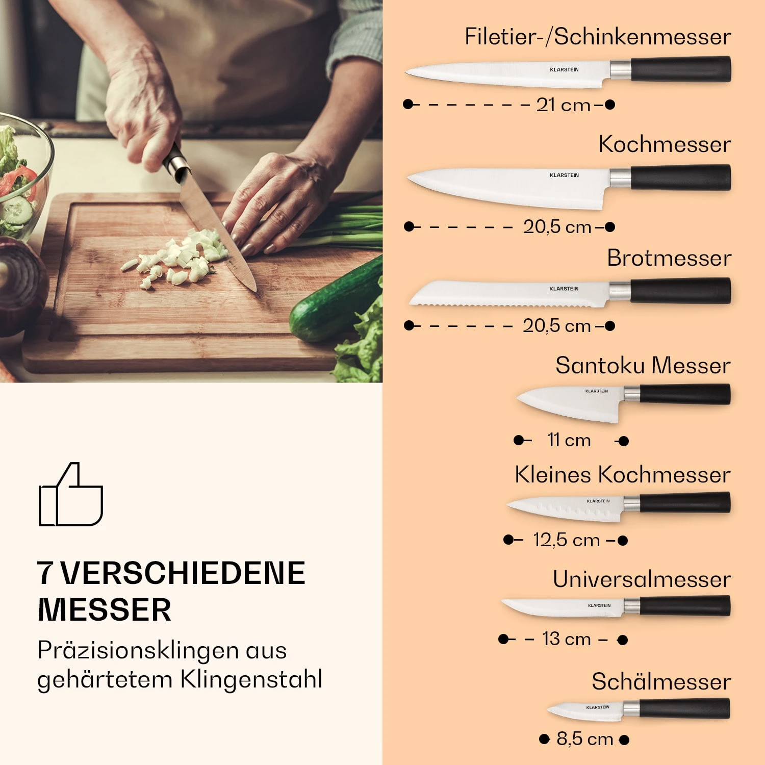 Kitano 8tlg. Messer-Set Mit Block 7 Messer Stahl Edler Holzblock 4 Kitano 8tlg. Messer-Set Mit Block 7 Messer Stahl Edler Holzblock – Bild 4