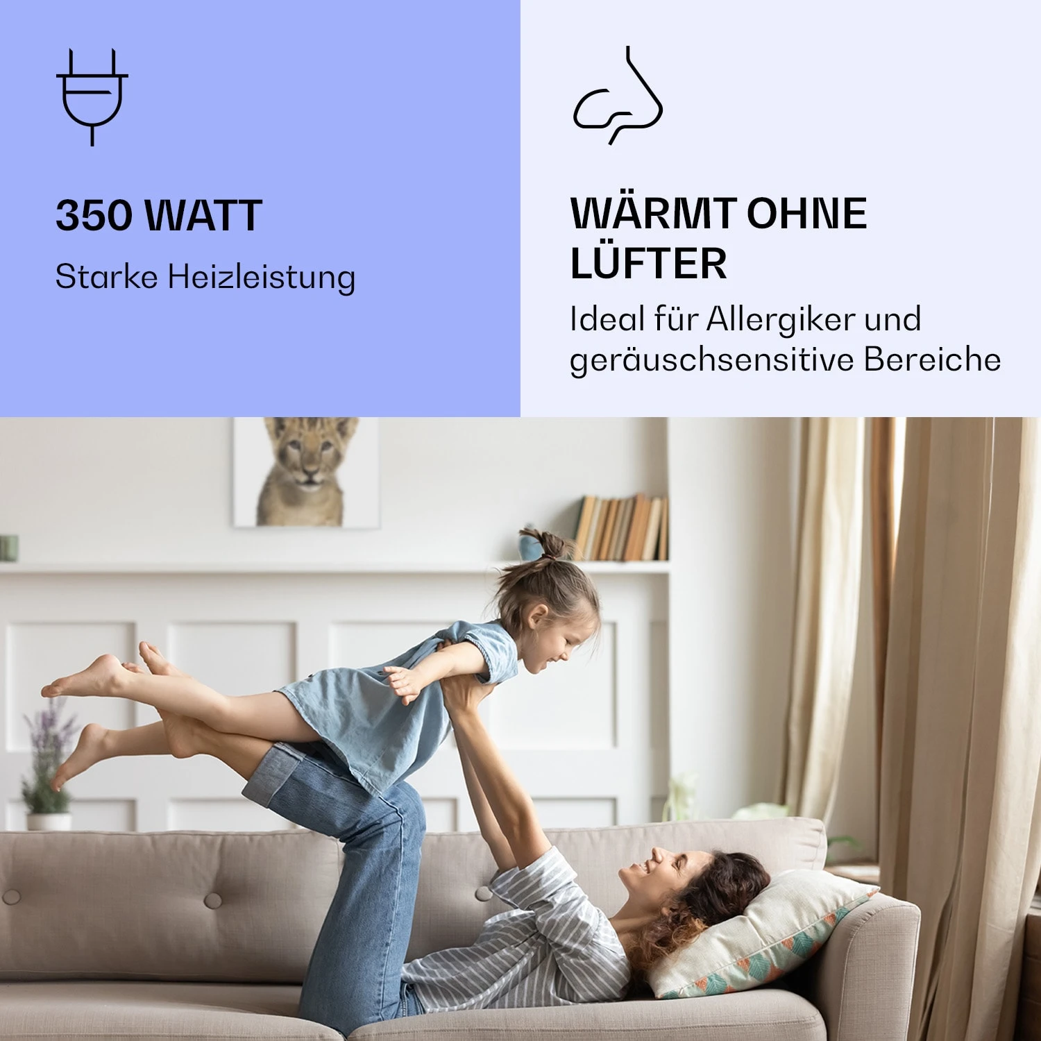 Wonderwall Air Art Smart Infrarotheizung Löwe 60x60cm 350W 5 Wonderwall Air Art Smart Infrarotheizung Löwe 60x60cm 350W – Bild 5