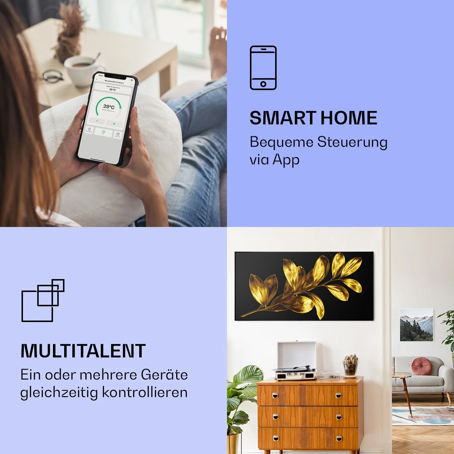 Wonderwall Air Art Smart Infrarotheizung Goldenes Blatt 120x60cm 700W 2 Wonderwall Air Art Smart Infrarotheizung Goldenes Blatt 120x60cm 700W – Bild 2