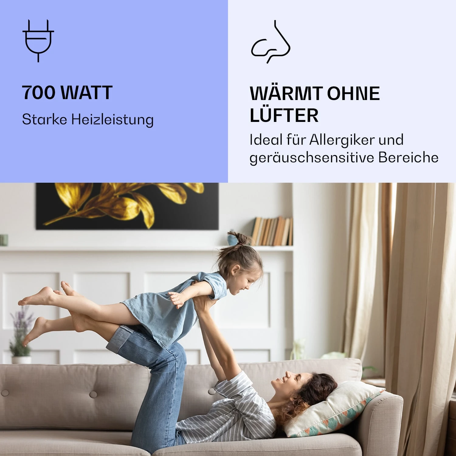 Wonderwall Air Art Smart Infrarotheizung Goldenes Blatt 120x60cm 700W 5 Wonderwall Air Art Smart Infrarotheizung Goldenes Blatt 120x60cm 700W – Bild 5