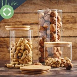 Eckiges Glas Mit Bambusdeckel Luftdicht Mit Silikonring 10x16x10 Cm 1200 Ml -Küchengeräte 10038103 yy 0004 logo