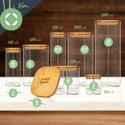 Eckiges Glas Mit Bambusdeckel Luftdicht Mit Silikonring 10x20,5x10 Cm 3x 1500 Ml -Küchengeräte 10038256 yy 0007 logo
