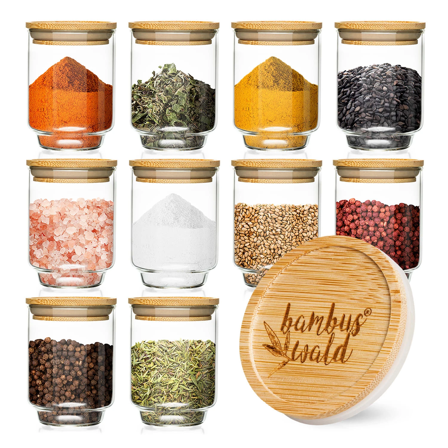 Gewürzgläser Bambusdeckel 10 Stück Je 150 Ml Luftdicht Stapelbar 1 Gewürzgläser Bambusdeckel 10 Stück Je 150 Ml Luftdicht Stapelbar