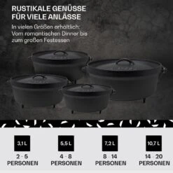 Galloway Dutch Oven 9.0 BBQ-Topf Gusseisen Standfüße Größe L / 9 Qt -Küchengeräte 10038586 de 0006 usp