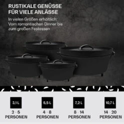 Galloway Dutch Oven 12.0 BBQ-Topf Gusseisen Standfüße Größe XL / 12 Qt -Küchengeräte 10038587 de 0006 usp