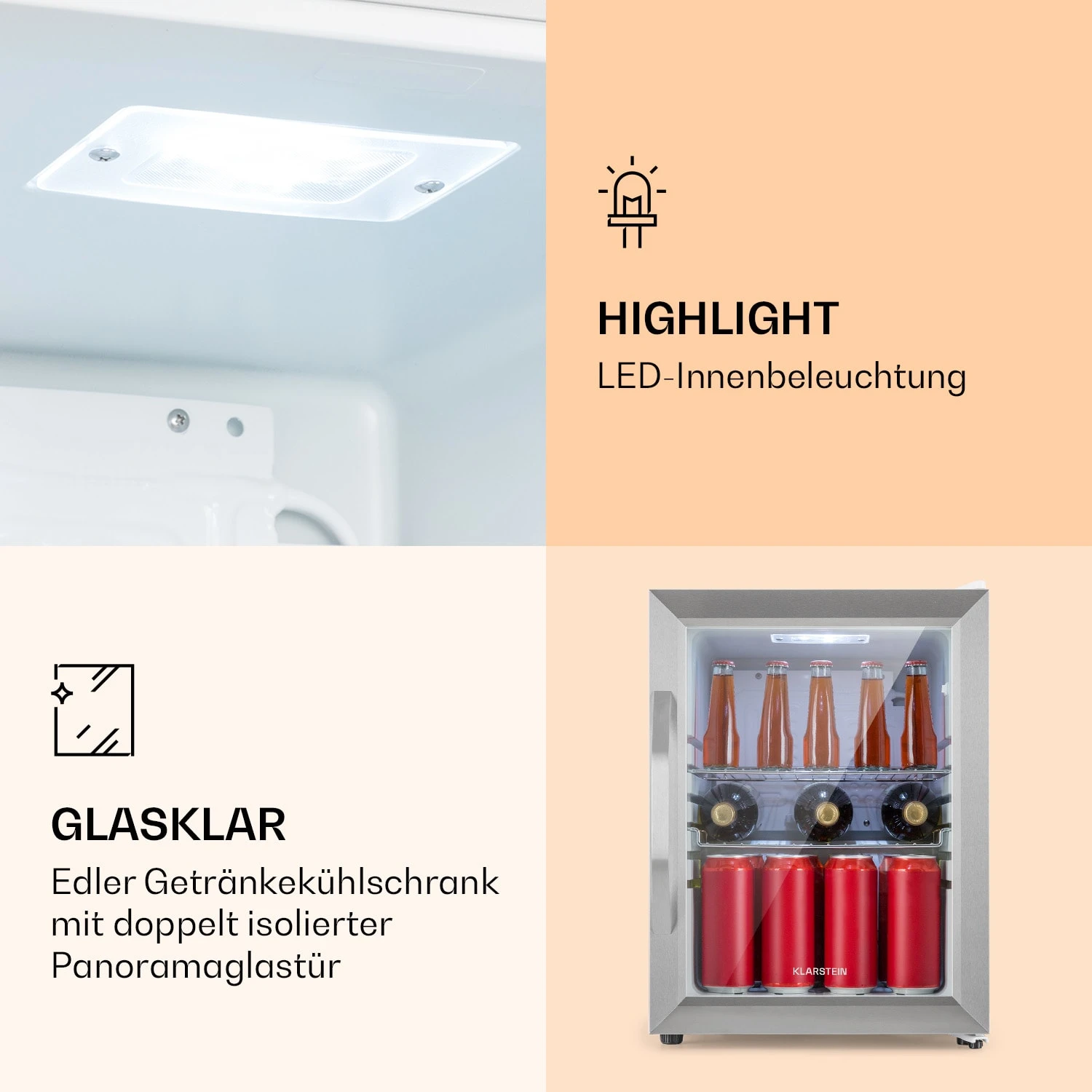 Beersafe M Crystal White Kühlschrank 33 Ltr 2 Böden Glastür Edelstahl 4 Beersafe M Crystal White Kühlschrank 33 Ltr 2 Böden Glastür Edelstahl – Bild 4