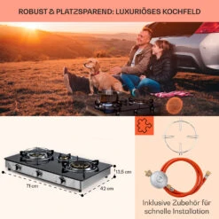 Barzona 3 Campingkocher 3 Brenner 3,4 KW & 0,75 KW & 4,3 KW Glasplatte & Edelstahlgehäuse -Küchengeräte 10040045 de 0006 usp