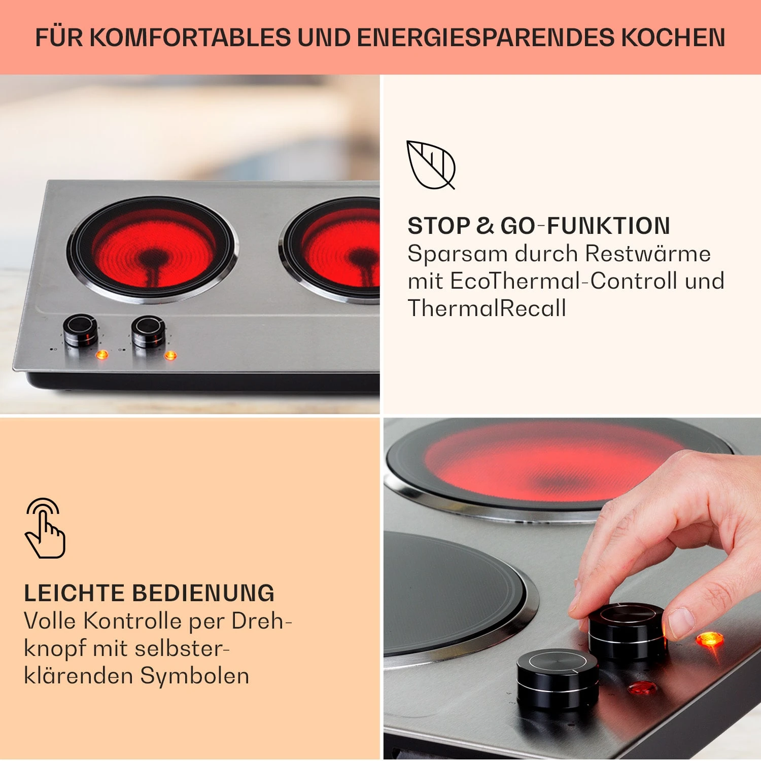 Ramsey Doppel-Kochfeld 2400W 11 Leistungsstufen Glaskeramik 4 Ramsey Doppel-Kochfeld 2400W 11 Leistungsstufen Glaskeramik – Bild 4