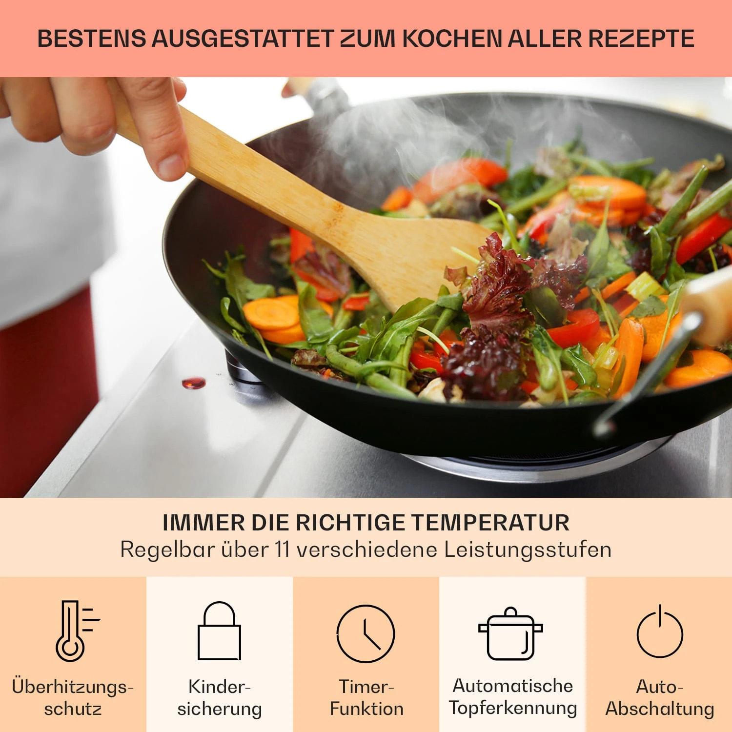 Ramsey Doppel-Kochfeld 2400W 11 Leistungsstufen Glaskeramik 5 Ramsey Doppel-Kochfeld 2400W 11 Leistungsstufen Glaskeramik – Bild 5