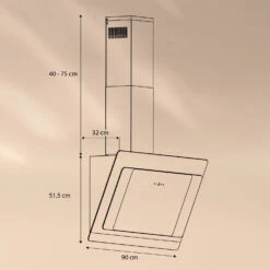 Aurora 90 Smart Dunstabzugshaube 550 M³/h 90cm Kopffrei Ambiente-Licht EEC A++ -Küchengeräte 10040237 yy 0007 dimensions