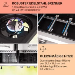 Kingsville 4.1 Kombigrill Gas + Kohle 13,7 KW 4+1 Brenner 12 Kingsville 4.1 Kombigrill Gas + Kohle 13,7 KW 4+1 Brenner -Küchengeräte 10040271 de 0005 usp