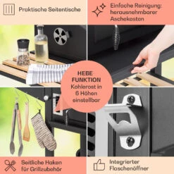 Aberdeen Double Holzkohlegrill Smoker Thermometer 2 Seitentische Mobil -Küchengeräte 10040293 de 0006 usp