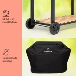 Aberdeen Double Holzkohlegrill Smoker Thermometer 2 Seitentische Mobil -Küchengeräte 10040293 de 0008 usp