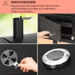 Aberdeen Kombi-Grill Gas Kohle Smoker Thermometer 2 Seitentische Mobil -Küchengeräte 10040294 de 0005 usp