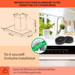 Alinea 90 Dunstabzugshaube 90cm Wandhaube WiFi A++ 500m³/h Touch -Küchengeräte 10041172 de 0005 usp