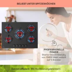 Firetale Gaskochfeld 5-flammig 70 Cm Aluminium-Brenner Inkl. Schlauch Und Druckminderer -Küchengeräte 10041300 de 0003 usp