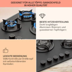 Firetale Gaskochfeld 5-flammig 70 Cm Aluminium-Brenner Inkl. Schlauch Und Druckminderer -Küchengeräte 10041300 de 0004 usp