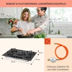 Firetale Gaskochfeld 5-flammig 70 Cm Aluminium-Brenner Inkl. Schlauch Und Druckminderer -Küchengeräte 10041300 de 0006 usp