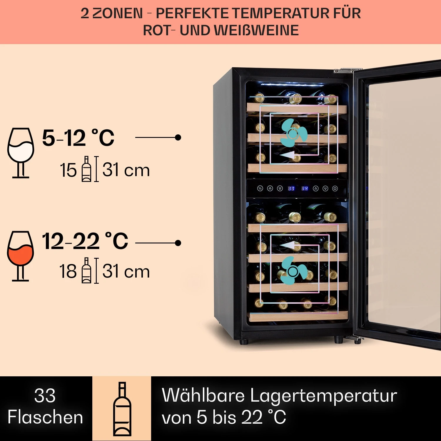 Vinamour 33 Duo Weinkühlschrank 2 Zonen 89 L / 33 Flaschen 5-18°C Touch 3 Vinamour 33 Duo Weinkühlschrank 2 Zonen 89 L / 33 Flaschen 5-18°C Touch – Bild 3