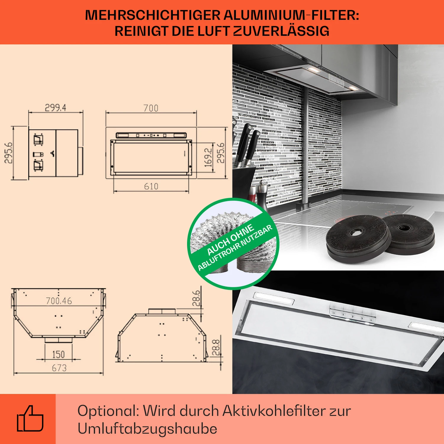 Camila Dunstabzugshaube Einbau 70 Cm 397 M³/h LED Touch Edelstahl 5 Camila Dunstabzugshaube Einbau 70 Cm 397 M³/h LED Touch Edelstahl – Bild 5