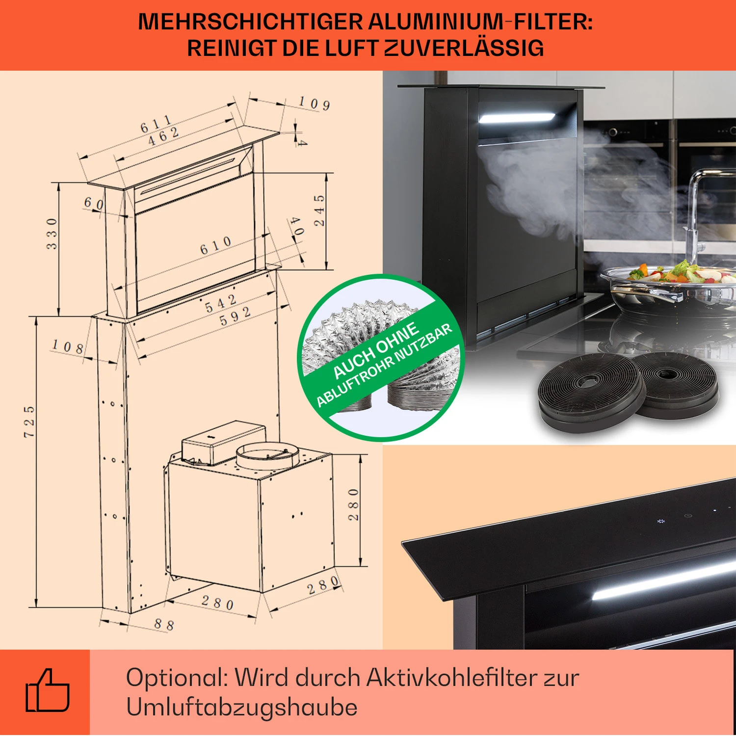 Royal Flush Eco Dunstabzugshaube 60 Cm 576 M³/h A+ 5 Royal Flush Eco Dunstabzugshaube 60 Cm 576 M³/h A+ – Bild 5
