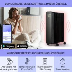 Sanford Smart Ölradiator 2500 W Leistung Wochentimer LED-Display Touch-Panel Klarstein-App -Küchengeräte 10041358 de 0003 usp