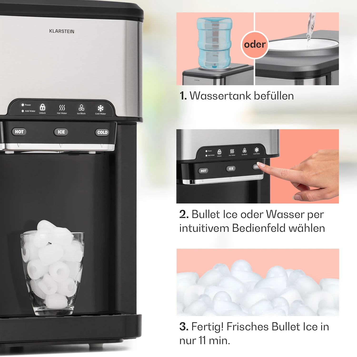 Aqueous Eiswürfelmaschine 3-in-1: Eiswürfel, Wasserspender: Heiß & Kalt 20 Kg/24h 4 Aqueous Eiswürfelmaschine 3-in-1: Eiswürfel, Wasserspender: Heiß & Kalt 20 Kg/24h – Bild 4