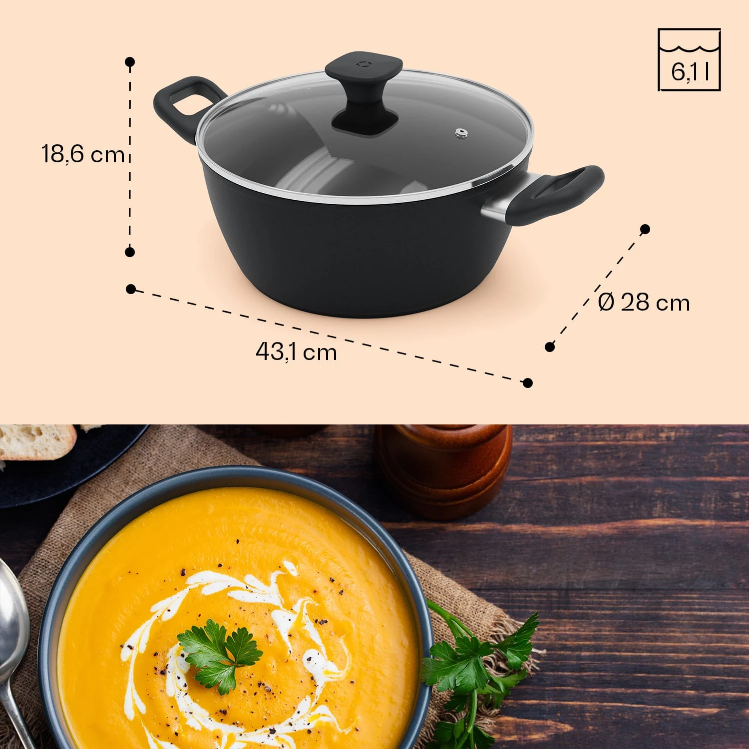 Noto Endurance Kochtopf Ø28cm Geschmiedetes Aluminium Deckel Induktion PTFE-Antihaftbeschichtung 9 Noto Endurance Kochtopf Ø28cm Geschmiedetes Aluminium Deckel Induktion PTFE-Antihaftbeschichtung – Bild 9