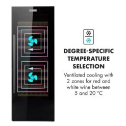Barossa 77 Duo Weinkühlschrank-Set 2 Zonen 191L/77Fl. Weinglasregal -Küchengeräte 60002418 yy 0006 logo Klarstein Barossa 77 Duo Weinkuehlschrank schwarz