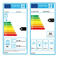 Klarstein Kalahari Limelight Einbau-Set Backofen + Abzugshaube 68Ltr 600 M³/h Schwarz Edelstahl -Küchengeräte 60002587 energy label